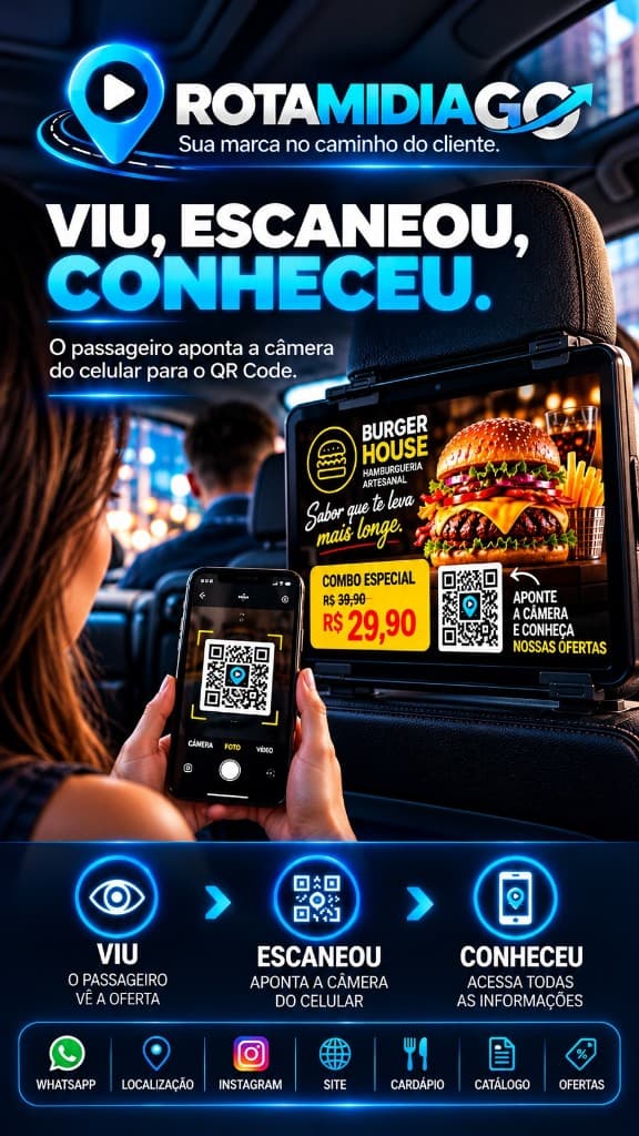 Viu, escaneou, conheceu — passageiro escaneia o QR Code no tablet